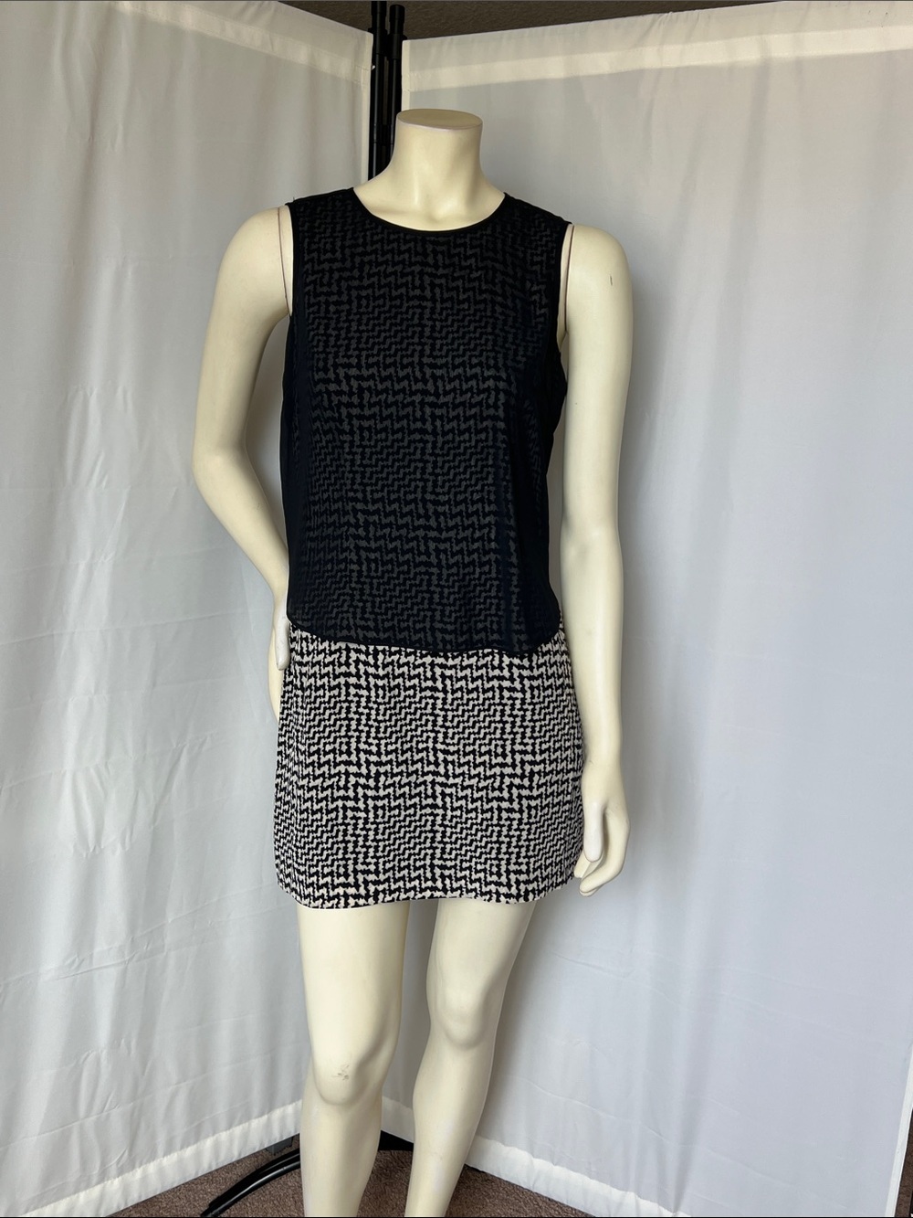 rag & bone Silk Patterned Sleeveless Mini Dress with Chiffon Overlay